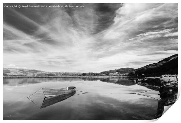 Calm on Afon Dyfi Black and White Print by Pearl Bucknall