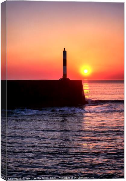 Sunset Aberystwyth Harbour Lighthouse Canvas Print by Gordon Maclaren