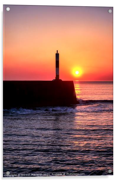 Sunset Aberystwyth Harbour Lighthouse Acrylic by Gordon Maclaren