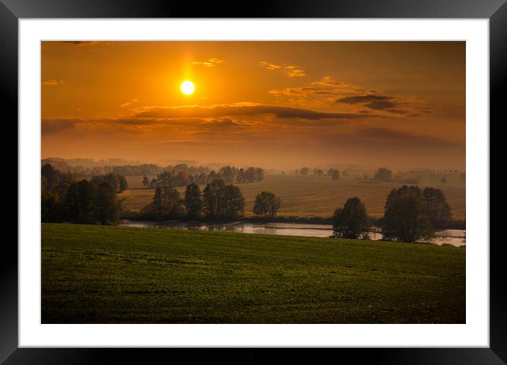 Sunset over field and forest. Framed Mounted Print by Sergey Fedoskin