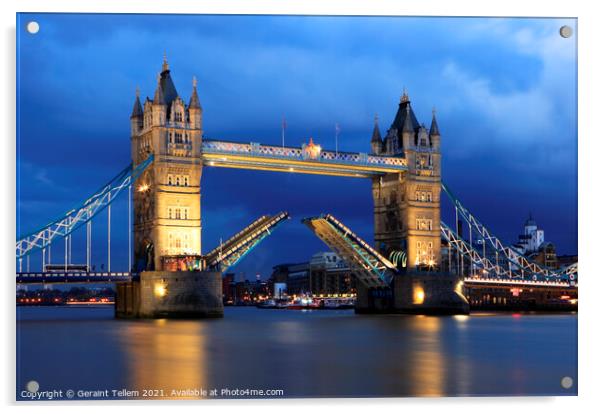 Tower Bridge (raised) at twilight, London, England Acrylic by Geraint Tellem ARPS