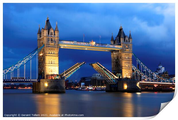 Tower Bridge (raised) at twilight, London, England Print by Geraint Tellem ARPS