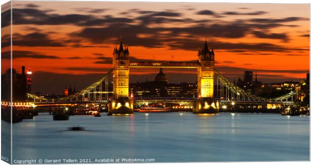 Tower Bridge and London skyline at dusk  Canvas Print by Geraint Tellem ARPS