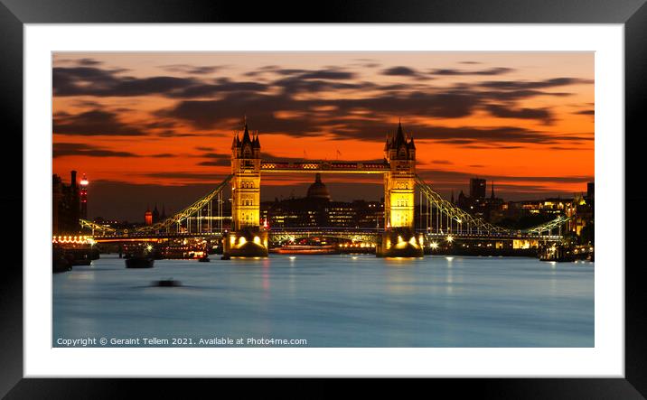 Tower Bridge and London skyline at dusk  Framed Mounted Print by Geraint Tellem ARPS