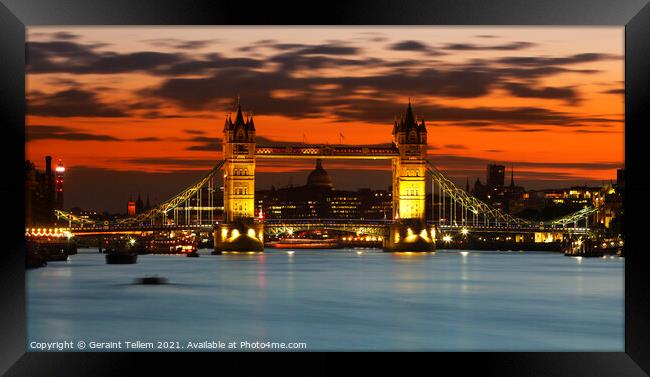 Tower Bridge and London skyline at dusk  Framed Print by Geraint Tellem ARPS