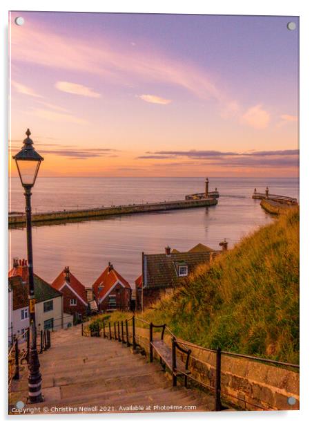 Sunset from 199 Steps in Whitby Acrylic by Christine Newell