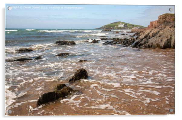 Incoming tide at Bigbury On Sea Acrylic by Derek Daniel