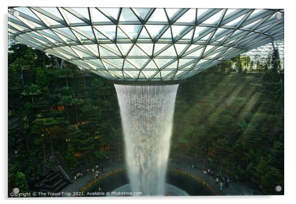 Changi airports inside waterfall Acrylic by The Travel Trap