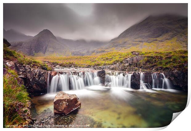 Fairy pools on a wet moody day on the Isle of Skye 83 Print by PHILIP CHALK