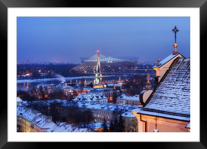 City Of Warsaw Winter Evening Cityscape Framed Mounted Print by Artur Bogacki