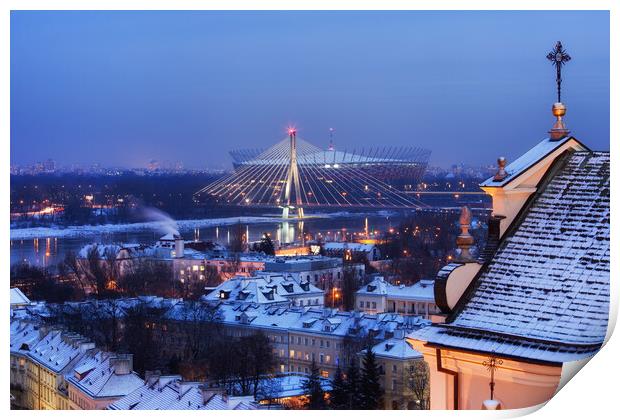 City Of Warsaw Winter Evening Cityscape Print by Artur Bogacki