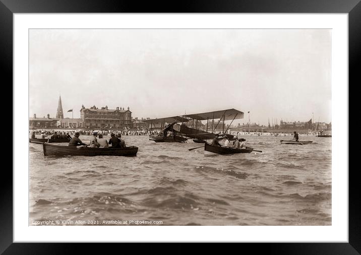 Seaplane and onlookers Lowestoft early 1900's, ,,f Framed Mounted Print by Kevin Allen