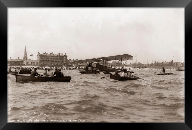 Seaplane and onlookers Lowestoft early 1900's, ,,f Framed Print by Kevin Allen