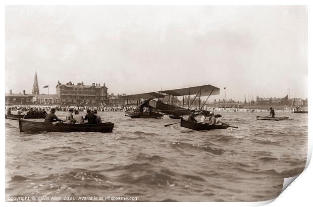Seaplane and onlookers Lowestoft early 1900's, ,,f Print by Kevin Allen