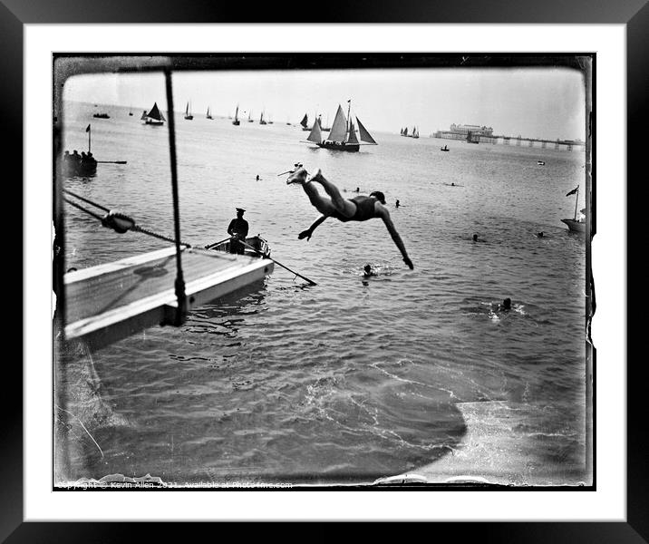Edwardian diving board, original vintage negative Framed Mounted Print by Kevin Allen