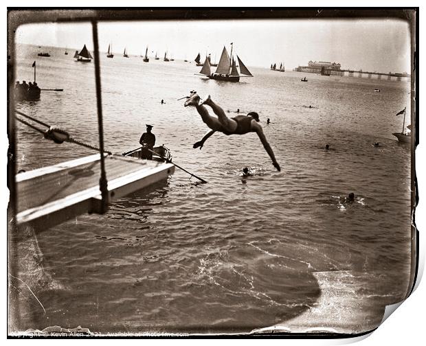 Edwardian diving, original vintage negative Print by Kevin Allen