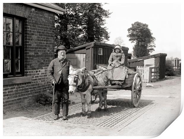 Edwardian Donkey cart at work, original vintage ne Print by Kevin Allen