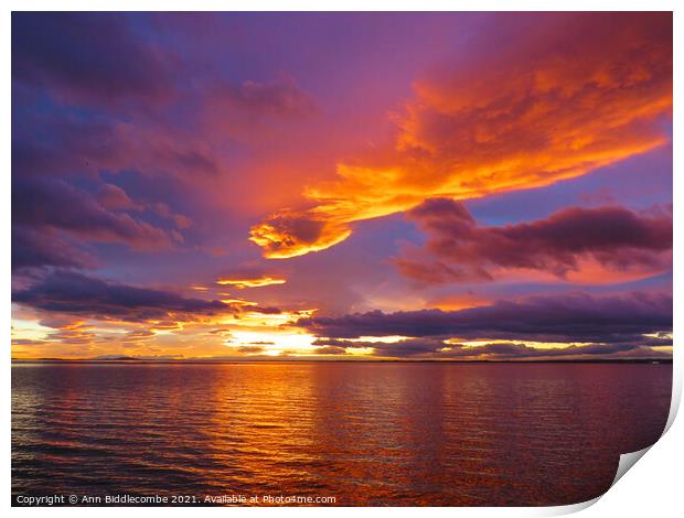 Skys on fire sunset Print by Ann Biddlecombe