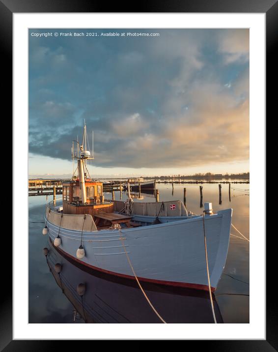 Traditional Danish cutter in Kalvehave harbor, Denmark Framed Mounted Print by Frank Bach