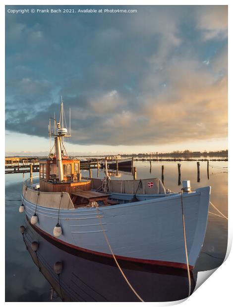 Traditional Danish cutter in Kalvehave harbor, Denmark Print by Frank Bach