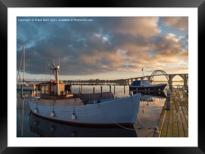 Traditional Danish cutter in Kalvehave harbor, Denmark Framed Mounted Print by Frank Bach