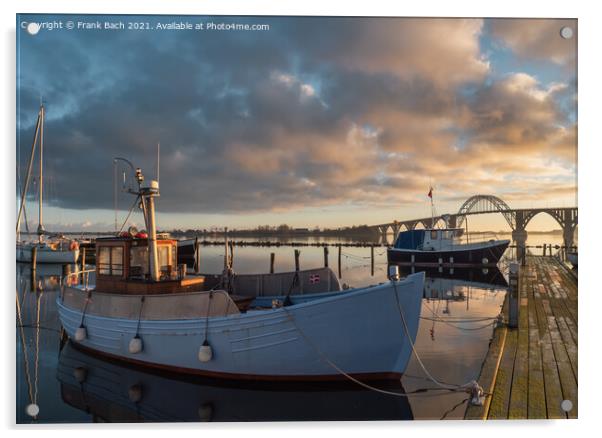 Traditional Danish cutter in Kalvehave harbor, Denmark Acrylic by Frank Bach