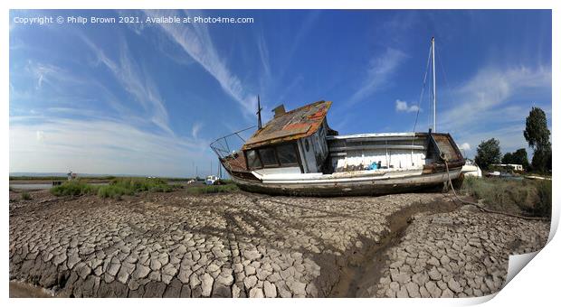 Old Decaying Boat on Beach in The Wirral Print by Philip Brown