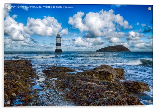 Trwyn Du Lighthouse Acrylic by Derek Daniel