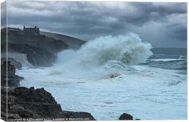   Porthleven Cornwall Storm,Porthleven harbour,Sea Canvas Print by kathy white
