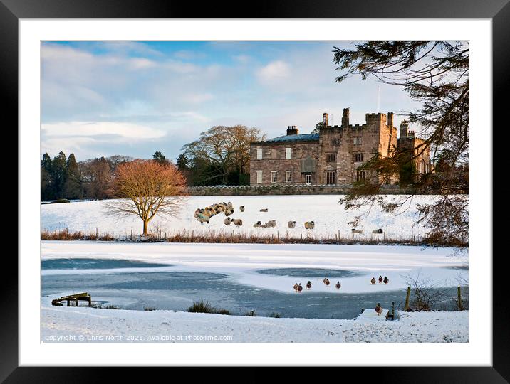 Ripley Castle in the snow. Framed Mounted Print by Chris North