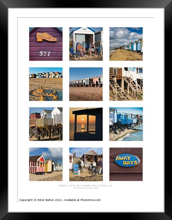 Beach huts at Thorpe Bay, Essex, UK. Wall art poster with 12 panels Framed Mounted Print by Peter Bolton