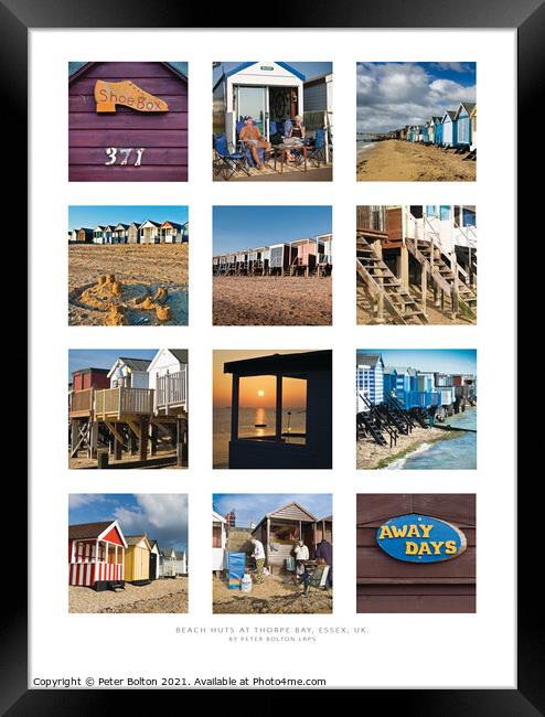 Beach huts at Thorpe Bay, Essex, UK. Wall art poster with 12 panels Framed Print by Peter Bolton