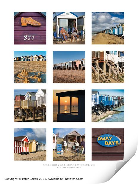 Beach huts at Thorpe Bay, Essex, UK. Wall art poster with 12 panels Print by Peter Bolton
