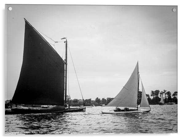 Sailing on the Norfolk Broads,original vintage neg Acrylic by Kevin Allen