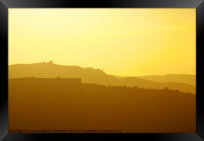 Yellow sunset in the countryside of Sicily, Italy Framed Print by Andy Huckleberry Williamson III