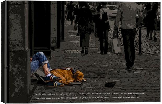 Homeless Man and Dog  Canvas Print by Jim Key