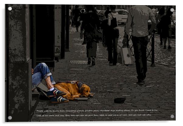 Homeless Man and Dog  Acrylic by Jim Key