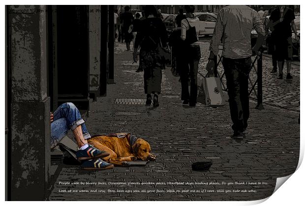 Homeless Man and Dog  Print by Jim Key
