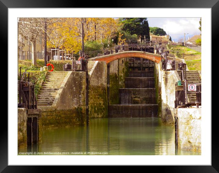 View up the locks on the Canal Du Midi at Beziers Framed Mounted Print by Ann Biddlecombe