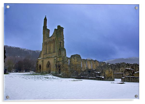 Winter at Byland Abbey Acrylic by Trevor Kersley RIP