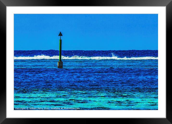 Colorful Blue Water Moorea Tahiti Framed Mounted Print by William Perry
