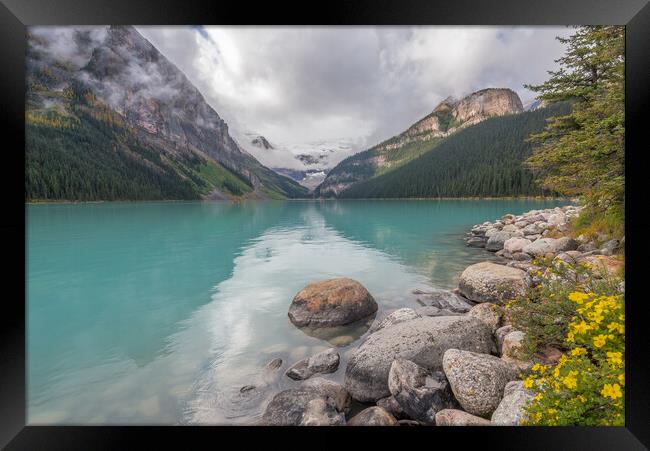 Round rock Lake Louise Framed Print by Jonathon barnett