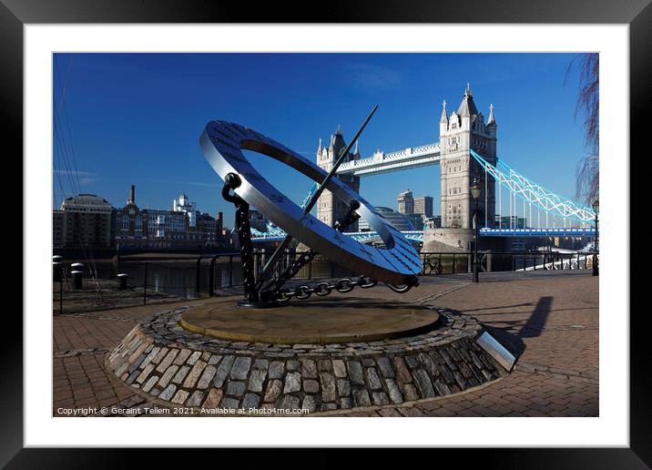 Sundial and Tower Bridge, London, England, UK Framed Mounted Print by Geraint Tellem ARPS