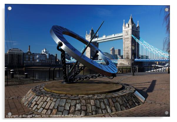 Sundial and Tower Bridge, London, England, UK Acrylic by Geraint Tellem ARPS