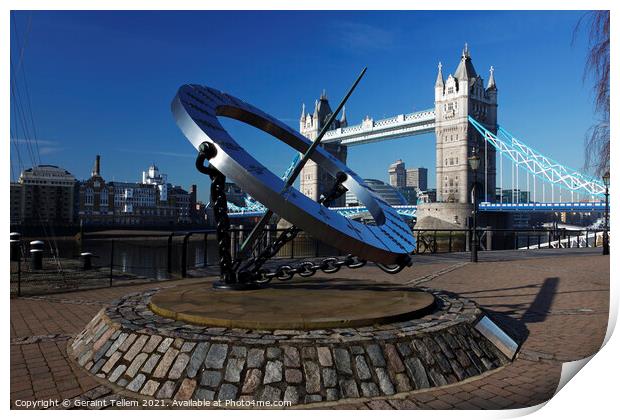 Sundial and Tower Bridge, London, England, UK Print by Geraint Tellem ARPS
