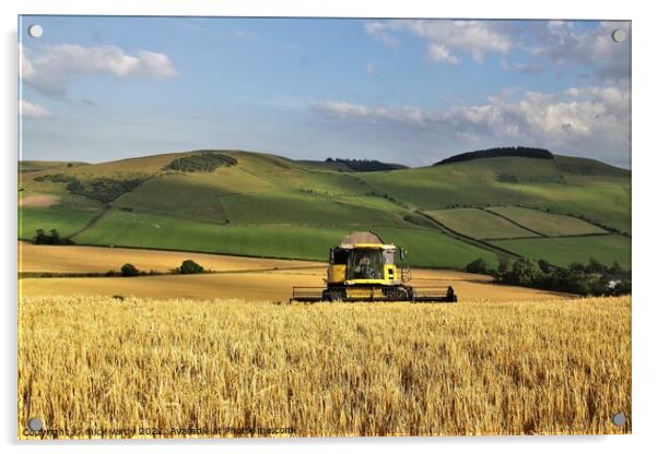 Harvesting barley on the Cheviots. Acrylic by mick vardy