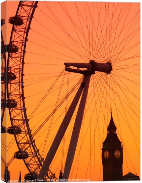 London Eye and The Elizabeth Tower, Houses of Parliament, London, England, UK Canvas Print by Geraint Tellem ARPS