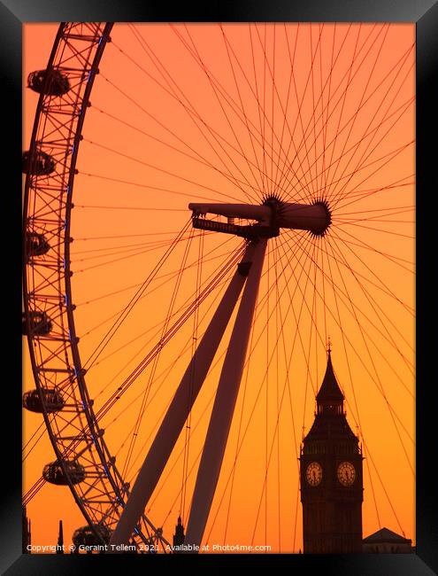 London Eye and The Elizabeth Tower, Houses of Parliament, London, England, UK Framed Print by Geraint Tellem ARPS