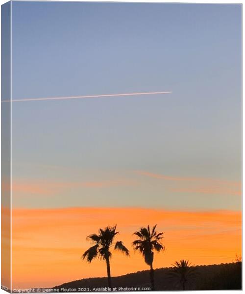  Sunset behind Palm Trees Silhouette Canvas Print by Deanne Flouton