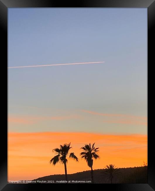  Sunset behind Palm Trees Silhouette Framed Print by Deanne Flouton